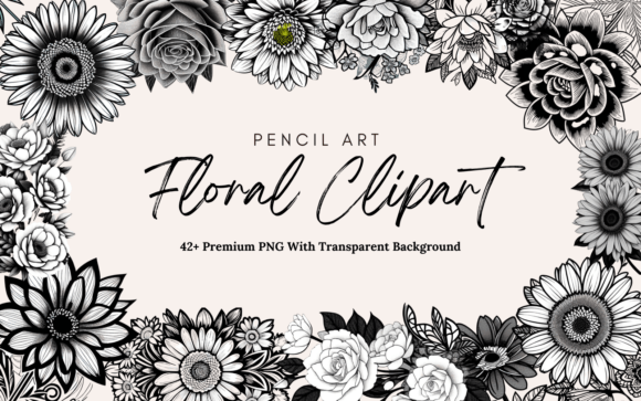 Download Pencil Art Floral Premium PNG Clipart - Floral Collection