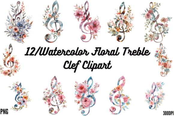Download Watercolor Floral Treble Clef Clipart - Floral Collection