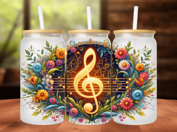 Download Gold Treble Clef Floral 16oz Tumbler PNG - Floral Collection