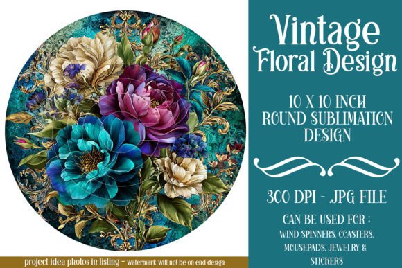 Download Pink Blue Vintage Floral Round D23 - Floral Collection
