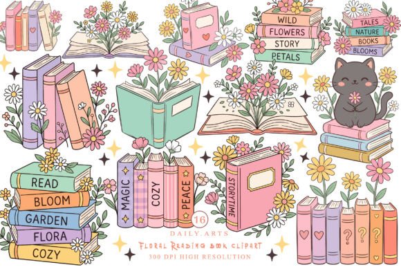 Download Floral Reading Book Clipart - Floral Collection