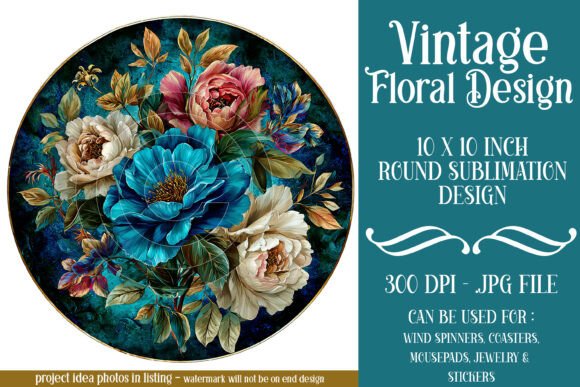 Download Blue White Vintage Floral Round D22 - Floral Collection
