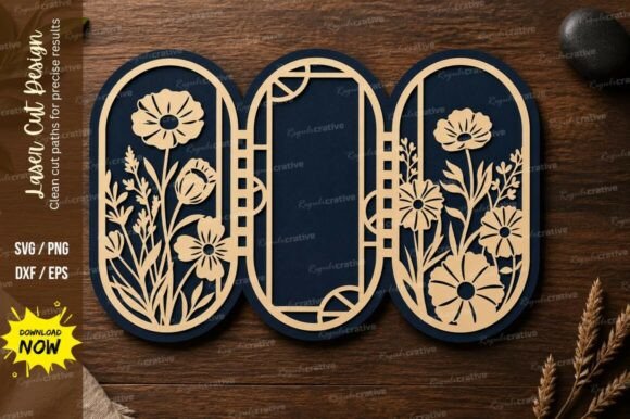 Download Floral Triple Panel Screen Laser Cut SVG - Floral Collection