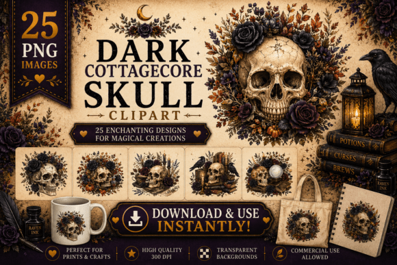 Download Dark Cottagecore Skull Clipart - Dark Collection